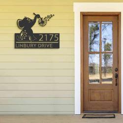 personalized cute baby elephant playing with dandelion address sign house number plaque custom metal sign 2