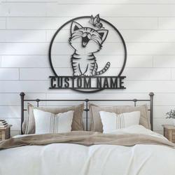 personalized cute cat with butterfly decorative garden custom metal sign 2