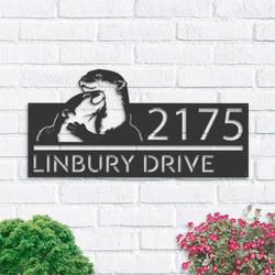 personalized cute otters couple address sign otter lovers house number plaque custom metal sign 1
