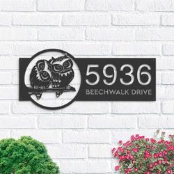 personalized cute owls couple address sign owl lover house number plaque custom metal sign 1