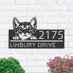 personalized cute peeking cat kitten pet address sign house number plaque custom metal sign 0