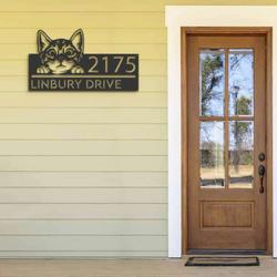 personalized cute peeking cat kitten pet address sign house number plaque custom metal sign 2