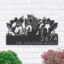 personalized cute pigs farmhouse farm animal ranch address sign house number plaque custom metal sign 1