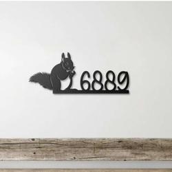 personalized cute squirrel and chestnut address sign house number plaque custom metal sign 1