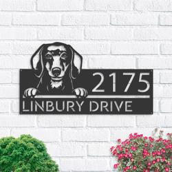 personalized dachshund dog cute puppy address sign house number plaque custom metal sign 2