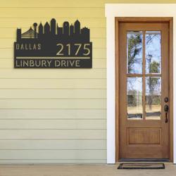 personalized dallas city skyline metal address sign house number plaque realtor closing gift custom metal sign 1