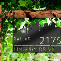 personalized dallas city skyline metal address sign house number plaque realtor closing gift custom metal sign 2