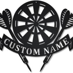 Personalized Darts Sport Metal Wall Art Custom Metal Name Signs Gift for Dart Lover