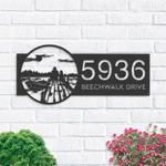 personalized dawn scene dad and son fishing address sign house number plaque custom metal sign 0
