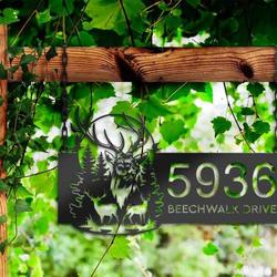 personalized deer buck forest scene address sign house number plaque custom metal sign 1