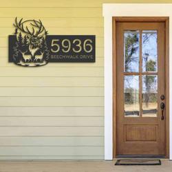 personalized deer buck forest scene address sign house number plaque custom metal sign 2