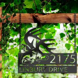 personalized deer buck head mountain scene address sign custom metal signs 2