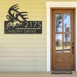 personalized deer buck head mountain scene wild life address sign house number plaque custom metal sign 1