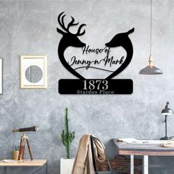 personalized deer couple heart shape address sign house number plaque custom metal sign 2