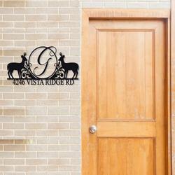 personalized deer couple split letter monogram floral address sign house number plaque custom metal sign 2