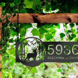 personalized deer forest scene wild life address sign house number plaque custom metal sign 1