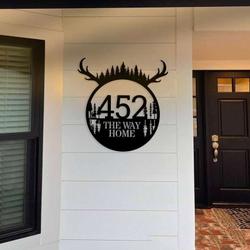 personalized deer horn address sign v1 deer hunter house number plaque custom metal sign 1