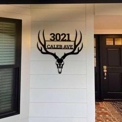 personalized deer horn address sign v2 deer hunter house number plaque custom metal sign 1