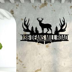 personalized deer hunting address sign house number plaque custom metal sign 3