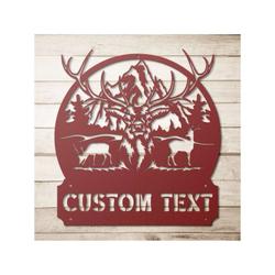 personalized deer mountain antlers custom metal sign 1