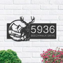 personalized deer mountain wild scene address sign house number plaque custom metal sign 1