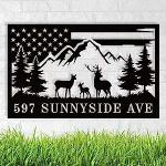 personalized deer scene hunting camp sign address sign house number plaque custom metal sign 0