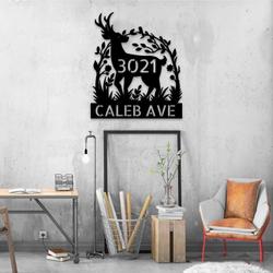 personalized deer tree arch flower address sign house number plaque custom metal sign 1
