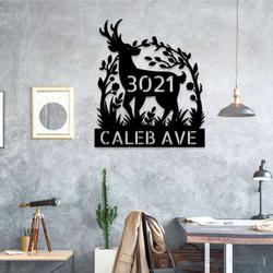 personalized deer tree arch flower address sign house number plaque custom metal sign 2