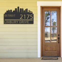 personalized detroit city skyline metal address sign house number plaque realtor closing gift custom metal sign 1