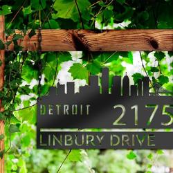 personalized detroit city skyline metal address sign house number plaque realtor closing gift custom metal sign 2