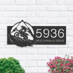 personalized dirtbike motocross biker address sign house number plaque custom metal sign 1