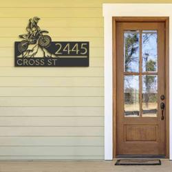 personalized dirtbike motocross rider mountain climbing address sign house number plaque custom metal sign 1