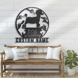 personalized dog grooming hair salon sign groomer name sign home decor pet barber shop decor gift 2