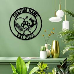 personalized dog grooming sign groomer name sign pet grooming wall decor pet barber shop sign gift 1