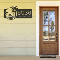 personalized dolphins palm trees beach house address sign house number plaque custom metal sign 2
