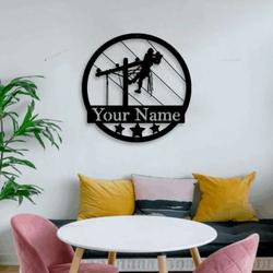 personalized electrician monogram lineman name sign decor custom metal sign 1