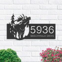 personalized elk wild life forest address sign house number plaque custom metal sign 1