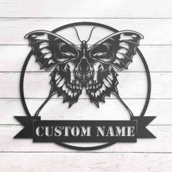 Personalized Emo Goth Butterfly Skull Metal Wall Art  Halloween Decoration for Home