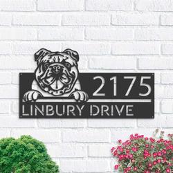 personalized english bulldog dog puppy address sign house number plaque custom metal sign 1