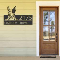 personalized english bullterrier dog cute puppy address sign house number plaque custom metal sign 1