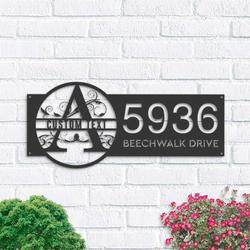 personalized family name split letter monogram address sign house number plaque custom metal sign 1