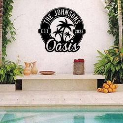 personalized family pool oasis sign swimming pool metal sign for pool patio decor home outdoor decor housewarming gift 2