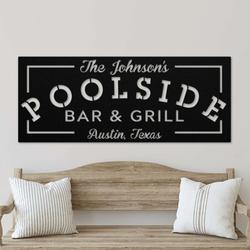 personalized family pool sign bar and grill sign swimming pool decor tiki bar pool oasis sign sign for pool patio decor dad gift fathers day gift 1
