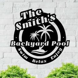 personalized family pool sign patio decor tiki bar decor pool oasis sign swimming pool sign housewarming gift 1