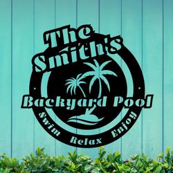 personalized family pool sign patio decor tiki bar decor pool oasis sign swimming pool sign housewarming gift 2