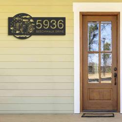 personalized farmer on tractor usa flag address sign house number plaque custom metal sign 2