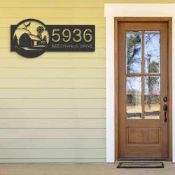 personalized farmhouse ranch barn windmill address sign house number plaque custom metal sign 1