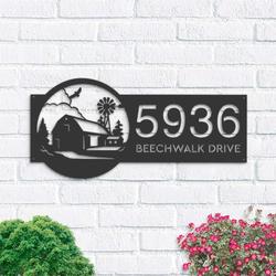 personalized farmhouse ranch barn windmill address sign house number plaque custom metal sign 2