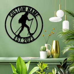 personalized female backpacking mountain camping custom metal sign 2