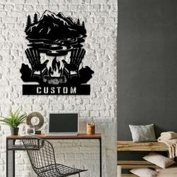 personalized fire pit lake house campfire home decor cabin camping forest custom metal sign 1